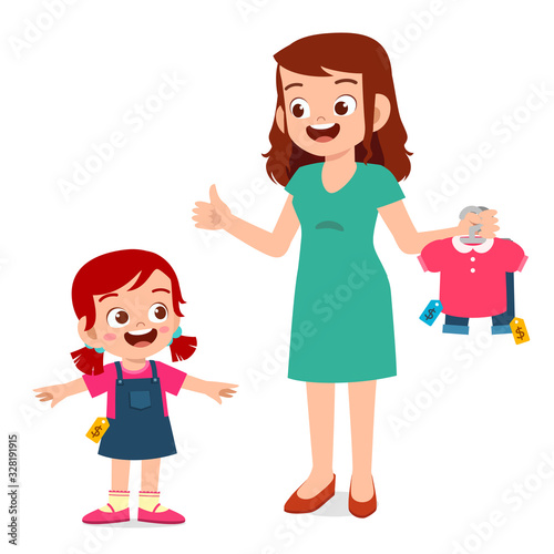 happy mother buy clothes for her kid
