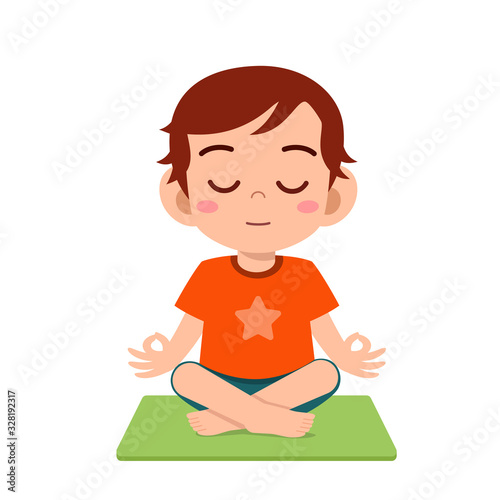 happy cute little kid boy practice yoga