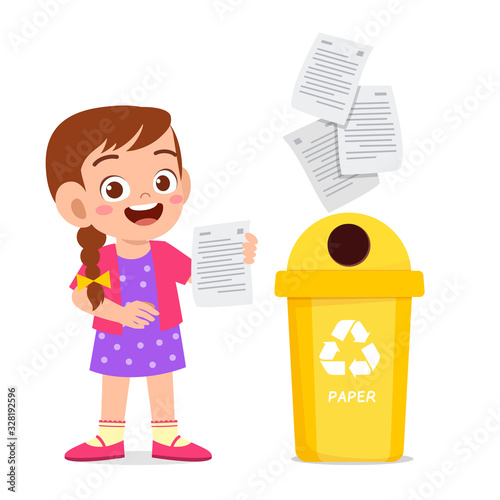 happy cute little kid boy throw trash