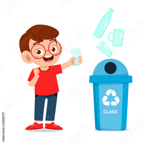 happy cute little kid boy throw trash