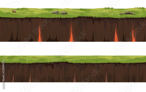 Soil Seamless layers ground layer. Stones and grass on dirts. Vector