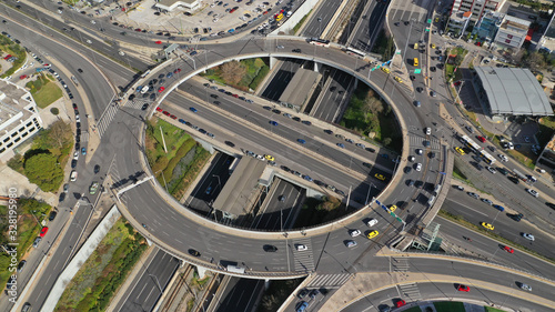 Aerial drone photo of ring road in Kifisias and Attiki odos avenues, a popular multilevel junction circular road, Attica, Greece