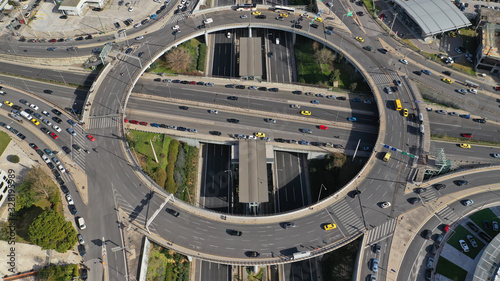 Photography Aerial drone photo of ring road in Kifisias and Attiki odos avenues, a popular m
