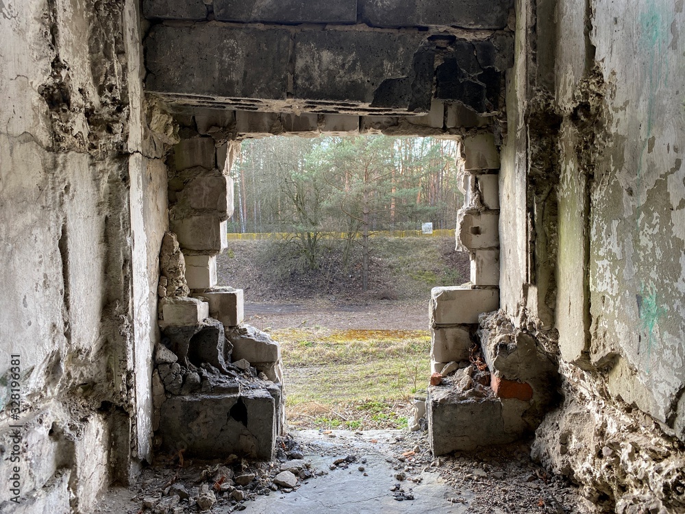 interiors of ruins of old fortifications in Poland