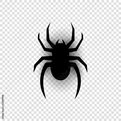Abstract spider silhouette with shadow. Logo  icon. Vector object on isolated transparent background.