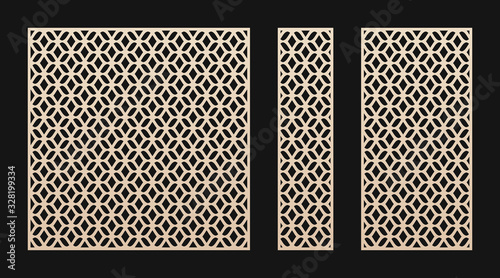 Laser cut panel. Vector template, abstract geometric pattern in Oriental style. Elegant grid, mesh, lattice ornament. Decorative stencil for laser cutting of wood, metal. Aspect ratio 1:1, 1:4, 1:2