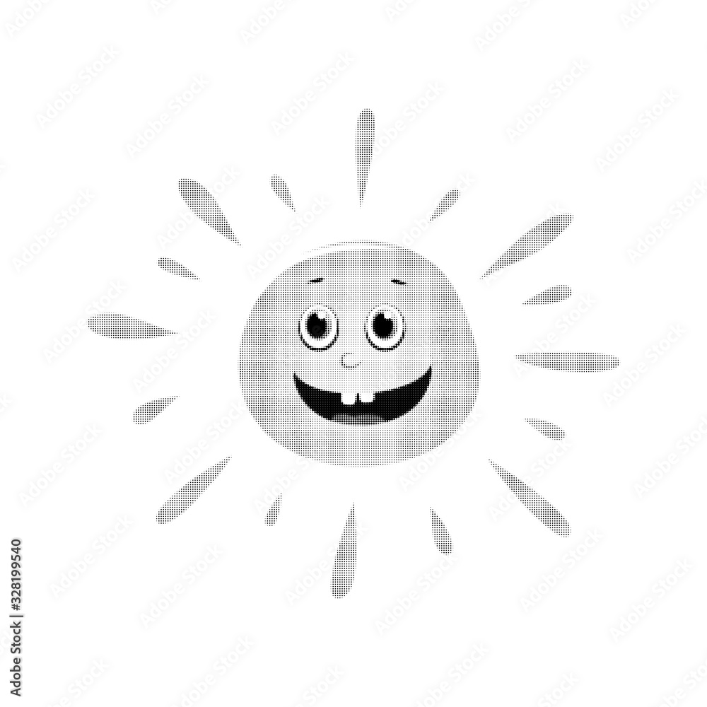 sun is monochrome laughing with eyes and rays. Object icon on an isolated light background. sun is monochrome laughing with eyes and rays. Object icon on an isolated light background.