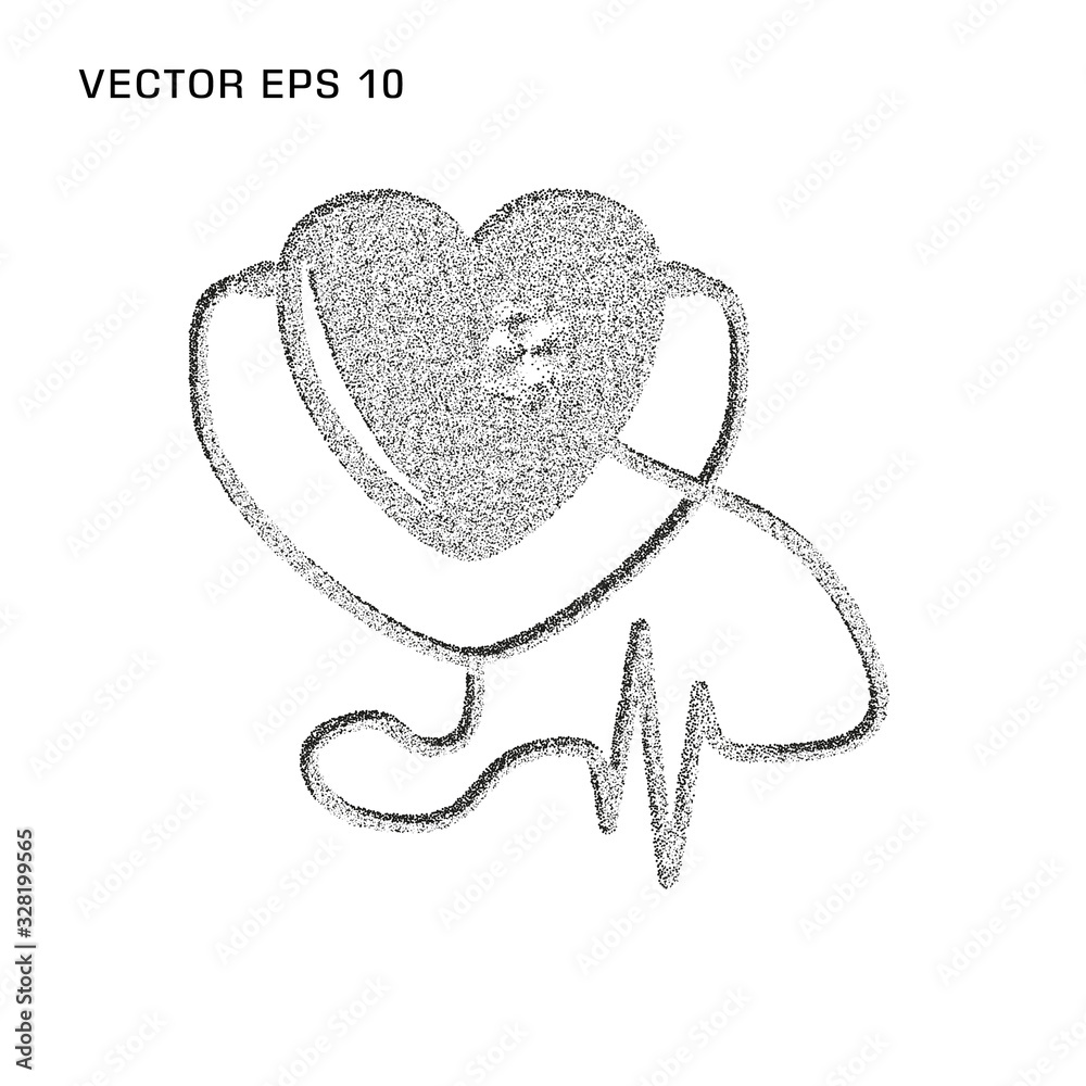 Stethoscope and check the heart. Vector monochrome icon on an isolated light background. Stethoscope and check the heart. Vector monochrome icon on an isolated light background.