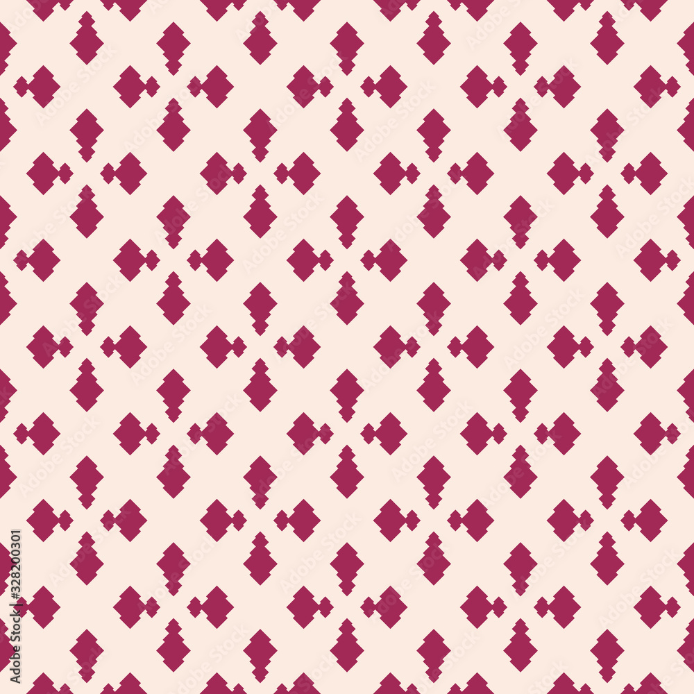 Abstract geometric seamless pattern. Vector background in burgundy and beige color. Simple ornament with small rhombuses, diamond shapes. Elegant ornamental graphic texture. Ethnic style design Abstract geometric seamless pattern. Vector background in burgundy and beige color. Simple ornament with small rhombuses, diamond shapes. Elegant ornamental graphic texture. Ethnic style design
