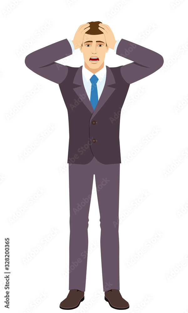 Businessman with surprise expression on face. Full length portrait of Businessman in a flat style. Businessman with surprise expression on face. Full length portrait of Businessman in a flat style.