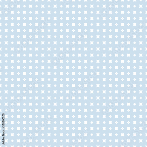 Simple floral geometric texture. Seamless pattern with small flower silhouettes, tiny squares. Vector abstract minimal background. Elegant soft blue minimalist ornament. Cute repeat subtle design