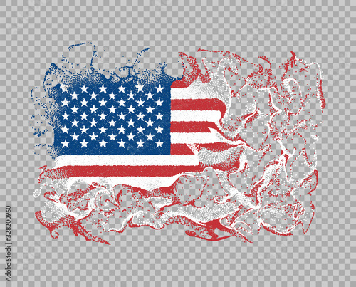 American USA flag abstract wavy, grunge, smoky effect. Vector illustration, template on an isolated background.