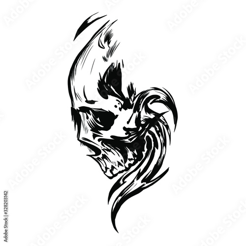 black and white skull illustration art, skull vector, for t-shirt or halloween design. Vector version also available in gallery