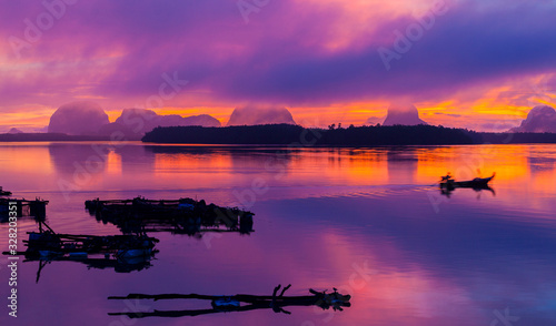 Fishing Villages in Thailand ,Sea beautiful good morning sunrise at Ban Sam Chong Ta