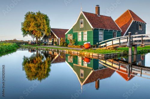 Traditional dutch wooden house in Zaanse Schans village