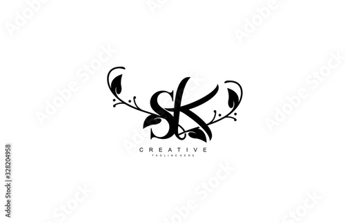 Foto Letter SK Logotype Linked Simple Monogram Flourishes Black White Color