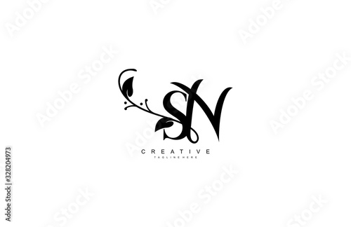 Letter SN Logotype Linked Simple Monogram Flourishes Black White Color