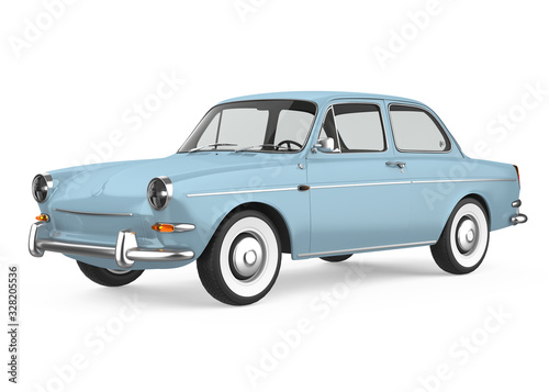 Blue Vintage Car Isolated