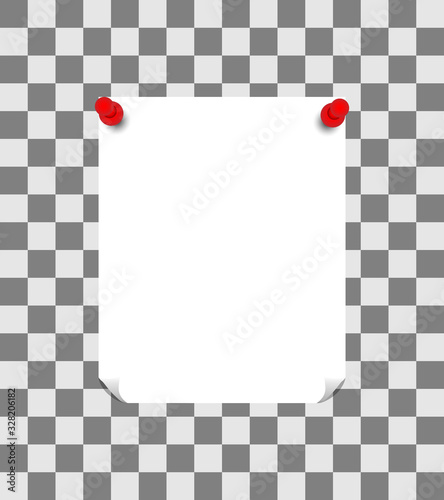 White paper set pinned red pushpins.Flat. Vector illustration