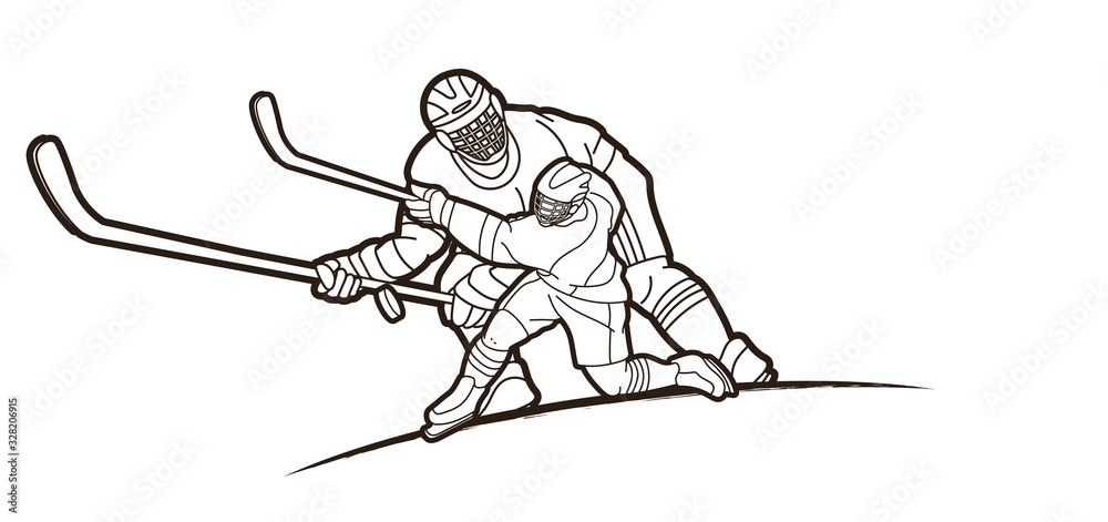 Group of Ice Hockey players action cartoon sport graphic vector