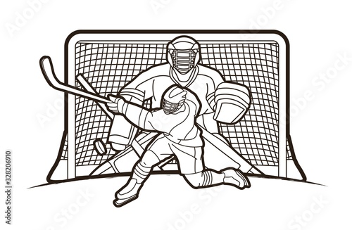 Group of Ice Hockey players action cartoon sport graphic vector