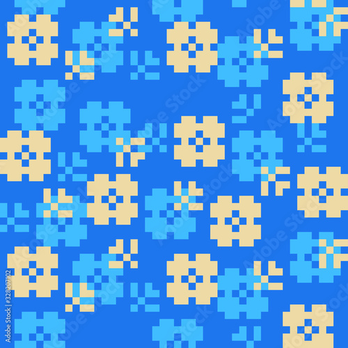 Flowers seamless pattern for pixel art style game  fabric textures. Isolated vector illustration. Design for stickers  logo  web  mobile app. 