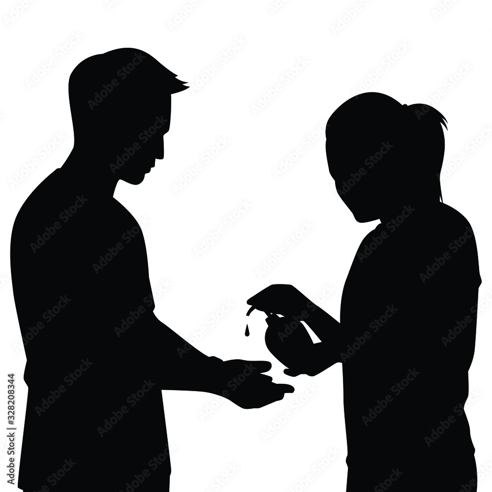 People are washing hand with alcohol silhouette vector