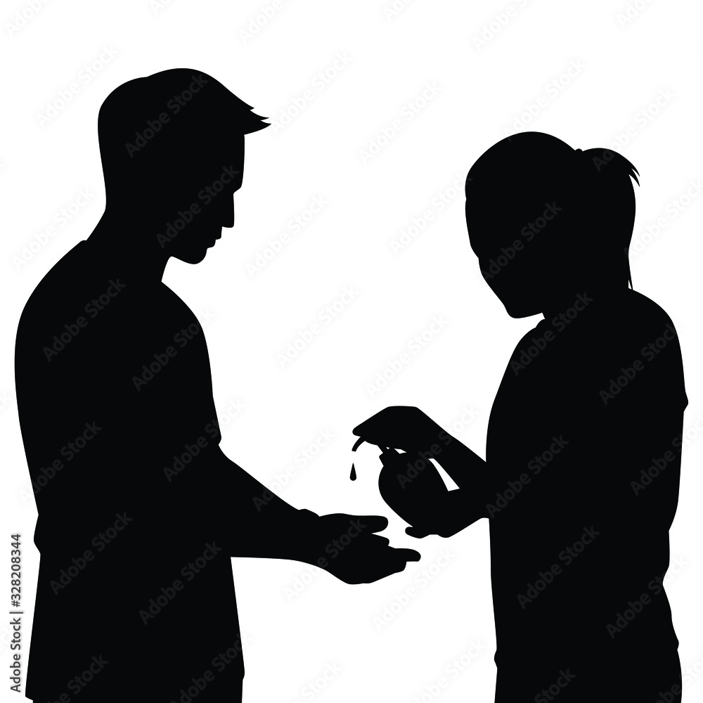 People are washing hand with alcohol silhouette vector People are washing hand with alcohol silhouette vector