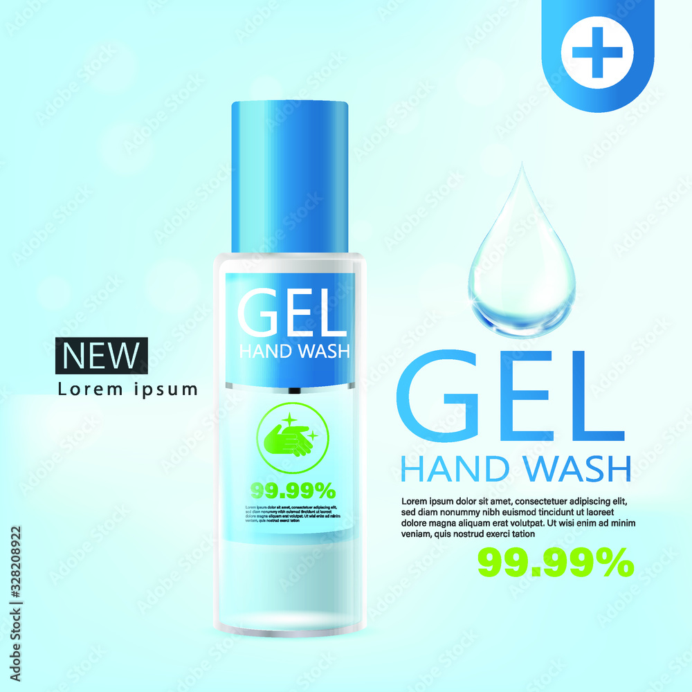 Medical hand wash Gel ads, clear bottle in 3d illustration Medical hand wash Gel ads, clear bottle in 3d illustration