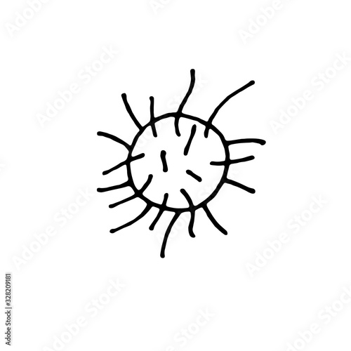 Virus icon. The Molecule viral bacteria infection. Coronavirus. Flu laboratory infection test. Contour doodle outline monochrome vector hand drawn