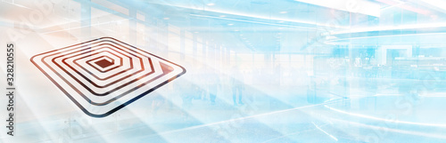 rfid chip blue banner abstract for radio frequency identification technology