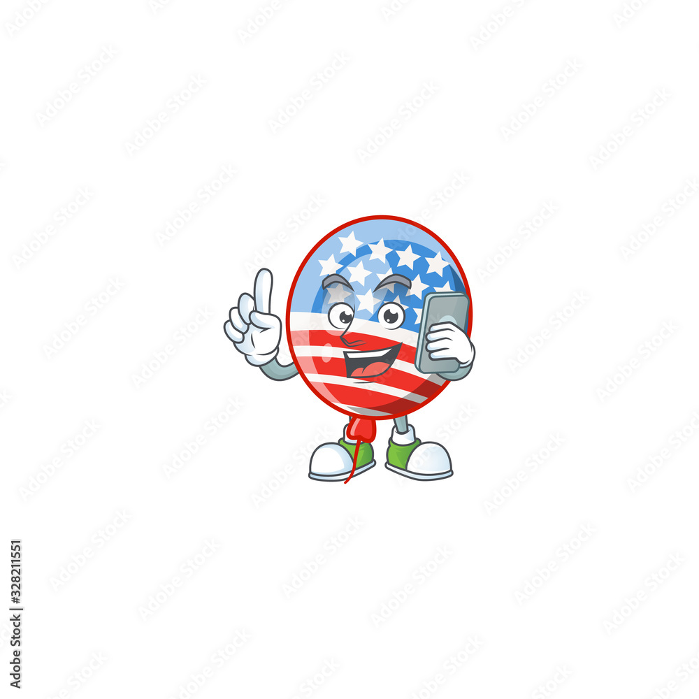 A picture of happy USA stripes balloon speaking on the phone