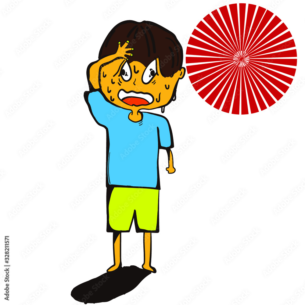夏 男の子 暑い 汗 太陽 苦しい 熱中症 イラスト Stock Vector Adobe Stock