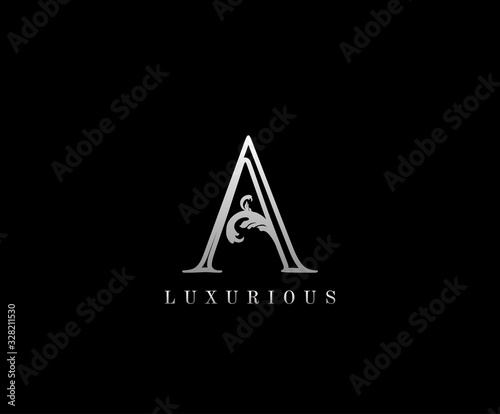 Initial A letter luxury beauty flourishes vintage monogram silver logo perfect for boutique, wedding invitation, restaurant,hotel.
