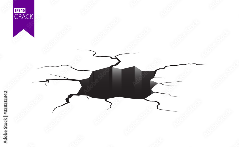Ground cracks. Earthquake and ground cracks, hole effect, craquelure and damaged wall texture. Vector illustrations can be used for topics earthquake, crash, destruction.