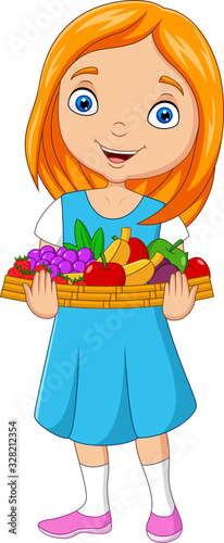 Little girl holding a basket of fruits