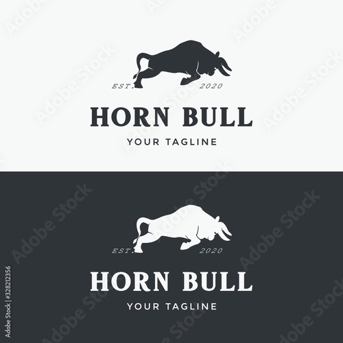   Abstract cow steak premium logo design. Creative bull horns line icon symbol. Luxury wings bird logotype.