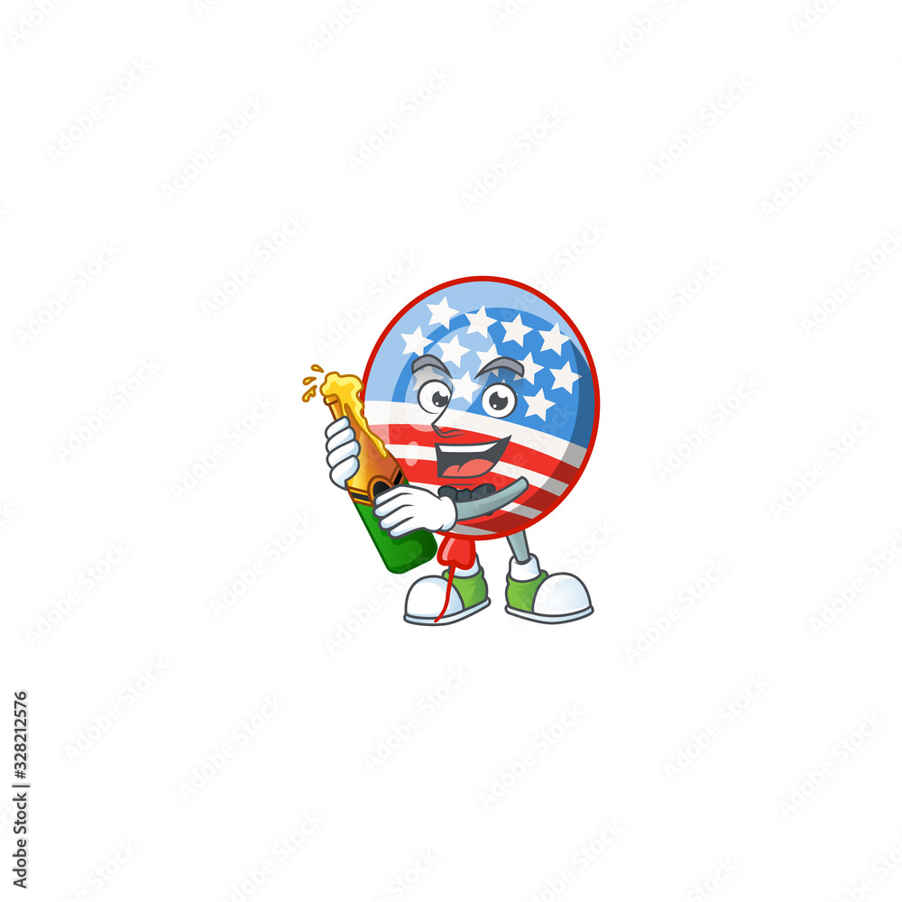 mascot cartoon design of USA stripes balloon having a bottle of beer mascot cartoon design of USA stripes balloon having a bottle of beer