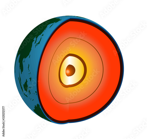 cutaway planet Earth with rock layers inside, realistic 3D vector image on a transparent background