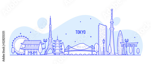 Tokyo skyline Japan city buildings vector linear