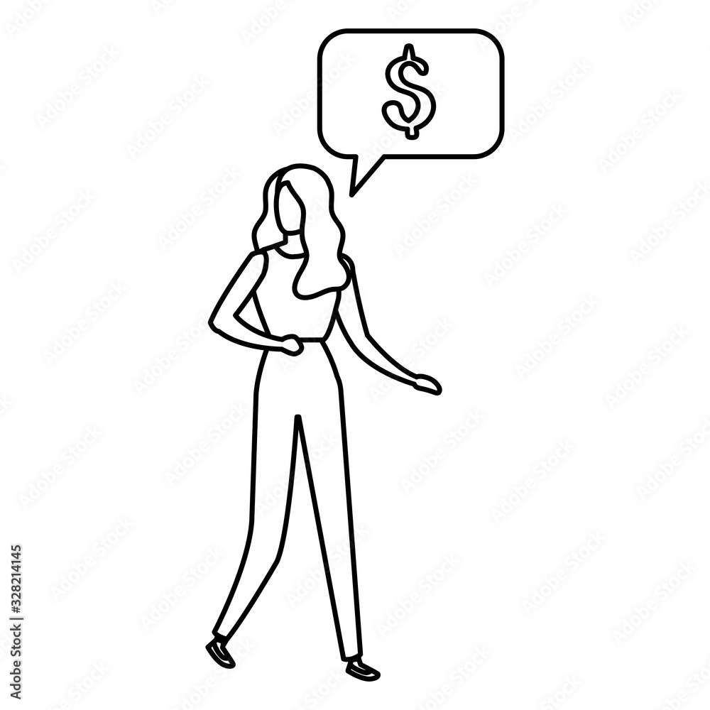 business woman with speech bubble and symbol dollar business woman with speech bubble and symbol dollar