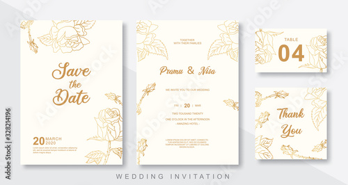 Set of wedding invitation template with outlined flora style