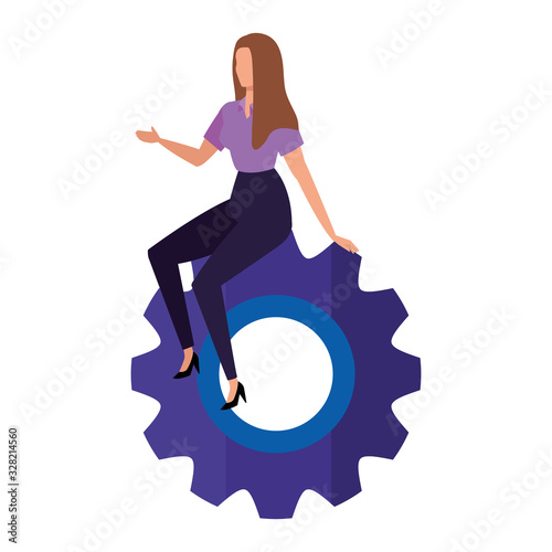 businesswoman sitting in gear pinion