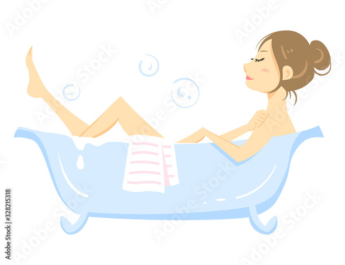 お風呂に入浴する女性（バスタブ）