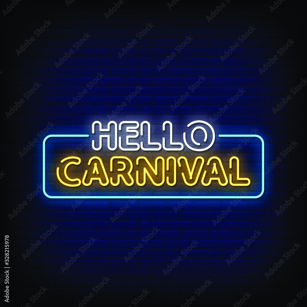 Hello Carnival Neon Signs Style Text Vector