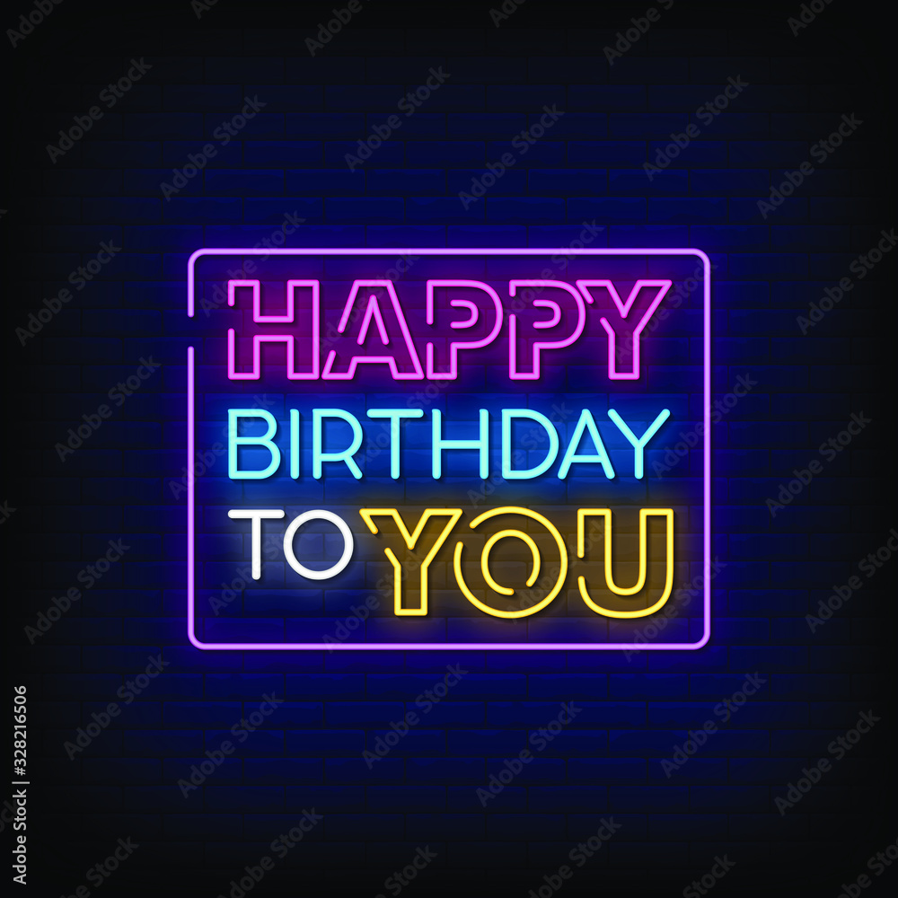 Happy Birthday To You Neon Signs Style Text Vector