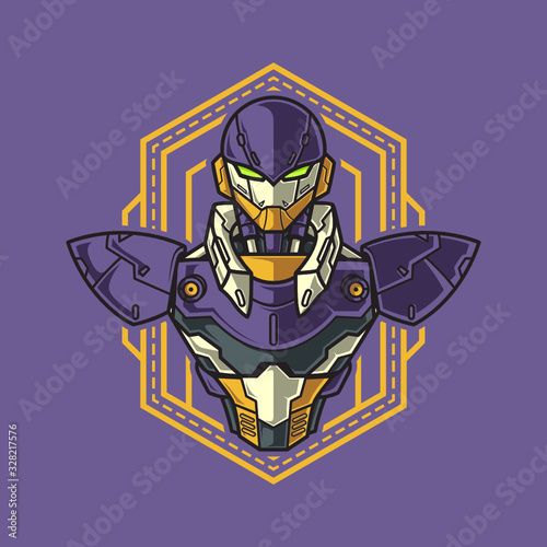 Half Body Mecha Warrior Illustration with geometrical background