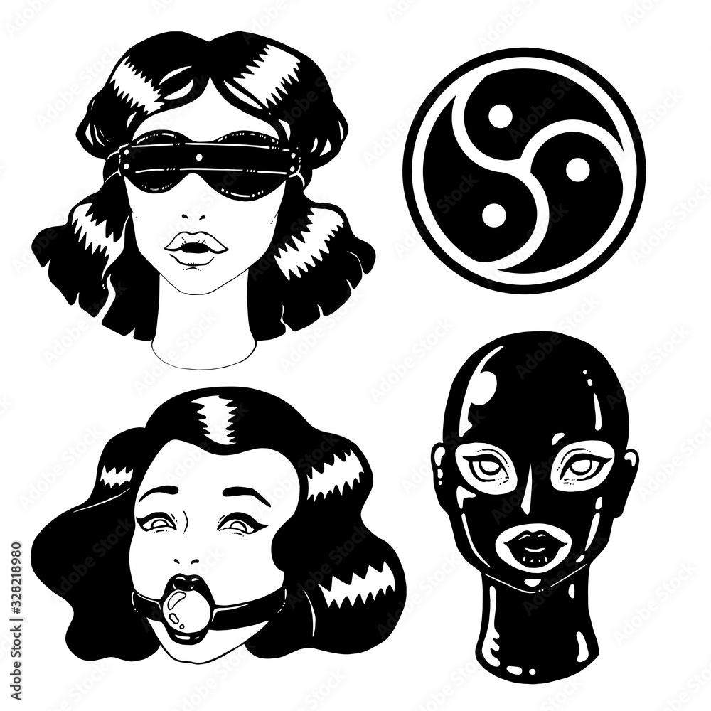 Vintage Black And White Cartoon Porn - Black and white BDSM Vintage ink women illustration set. Collection of retro  girls for sex party, shop. Isolated on white background Stock Vector |  Adobe Stock
