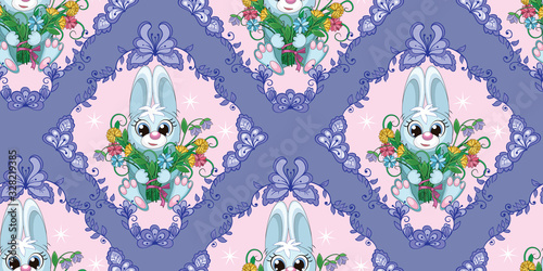 beautiful seamless Easter pattern with cute rabbit