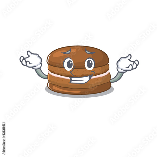 cute Grinning chocolate macaron mascot cartoon style